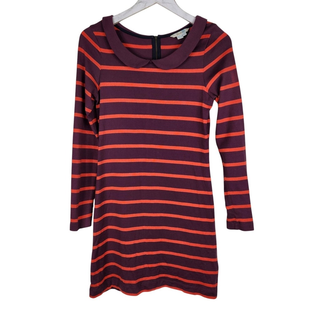BODEN Dress Womens 4 Purple Orange Stripe‎ Peter Pan Collar Shift Long Sleeve